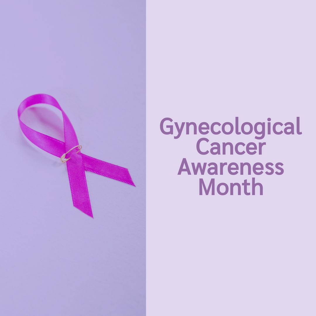Gynecological Cancer Awareness Month Pink Ribbon on Purple Background