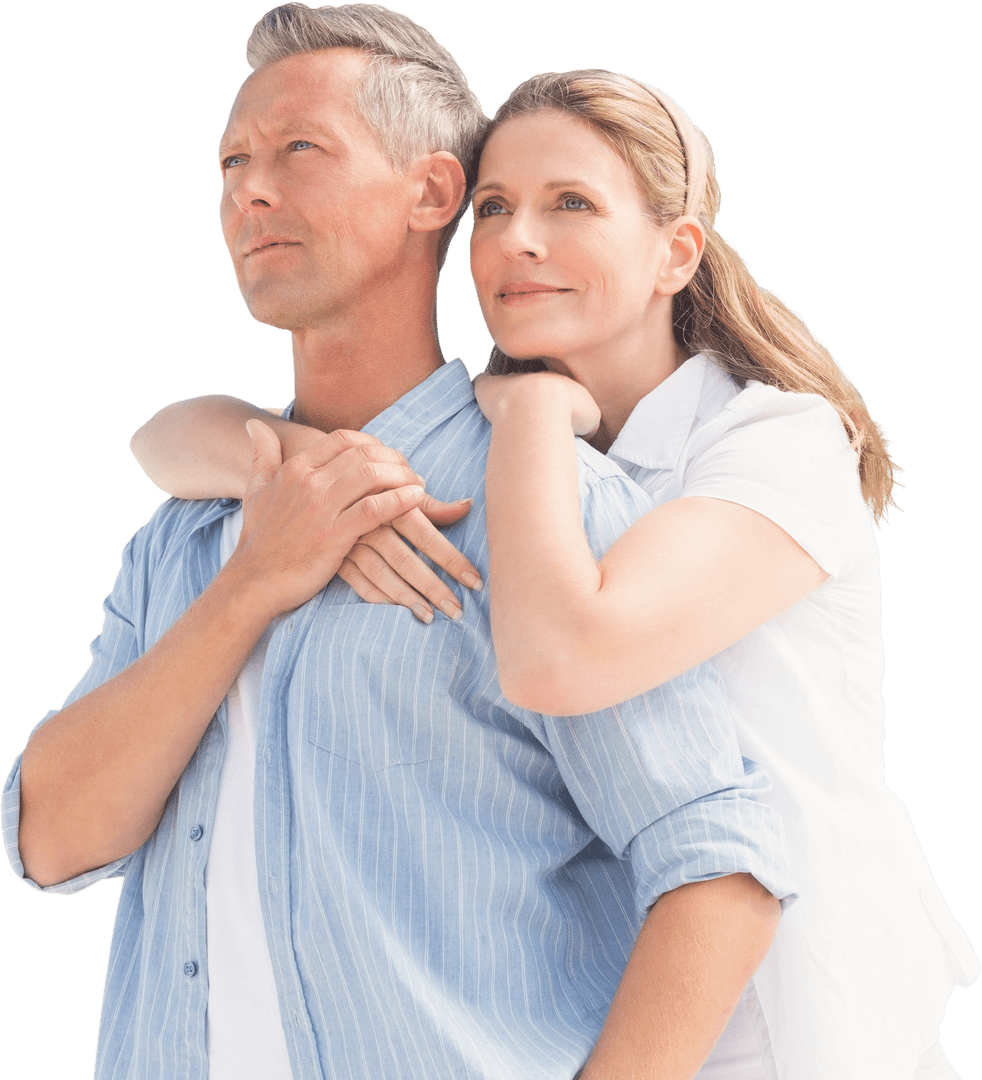 Transparent Mature Couple Embracing Thoughtfully