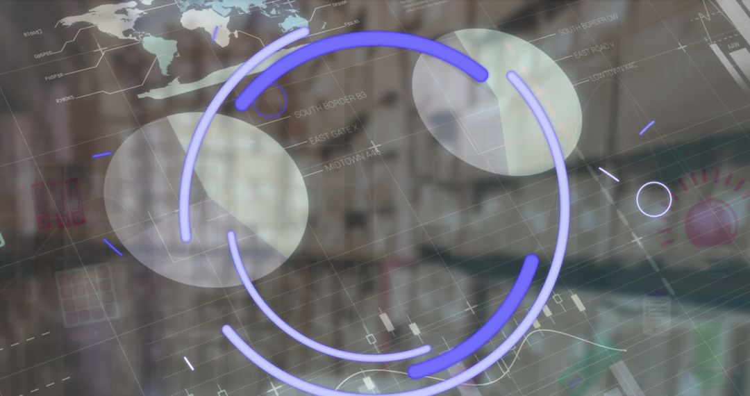 Futuristic Digital Interface with Global Map and Virtual Graphics