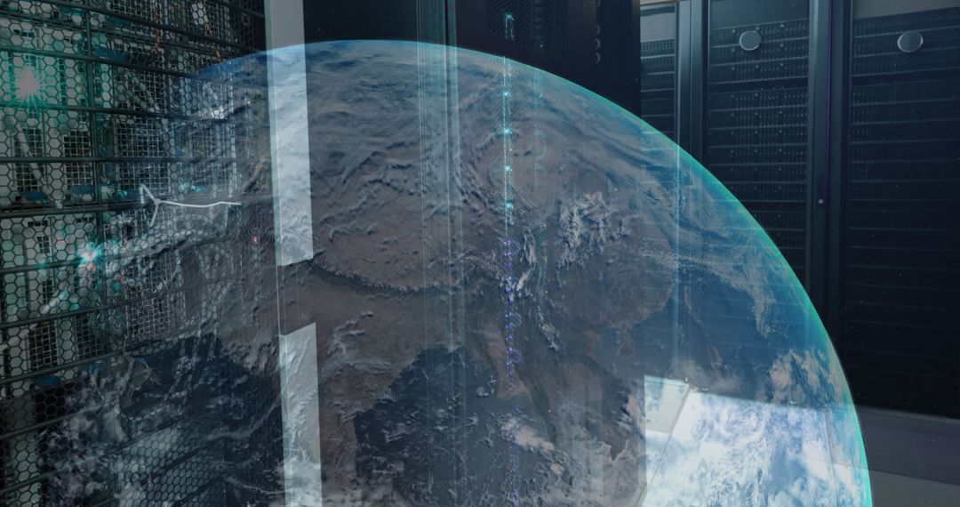 Global Networking Concept with Server Room and Earth Illustration