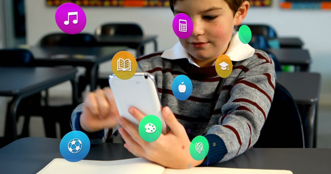 Engaged Schoolboy Connecting with Digital Learning Apps