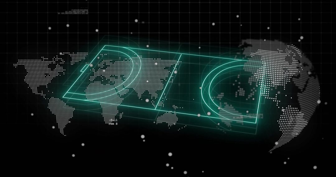 Futuristic Holographic Data Interfaces on Digital World Map