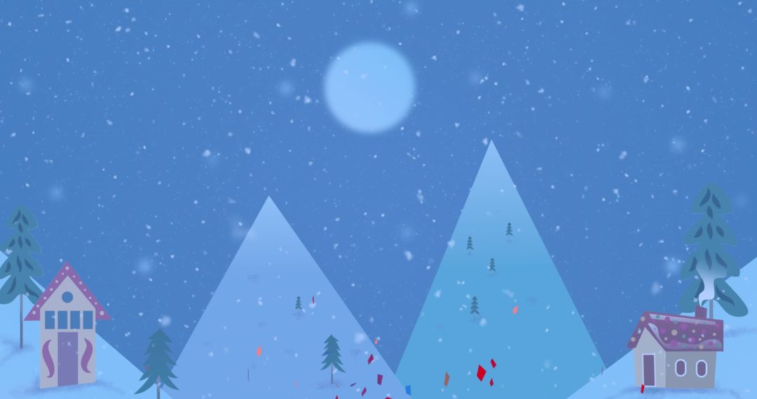 Snowy Winter Night with Mountains and Moonlit Sky