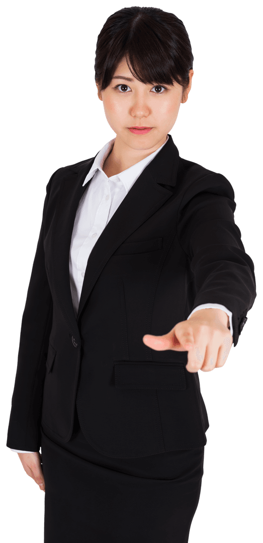 Transparent Serious Businesswoman Pointing To Convey Instruction