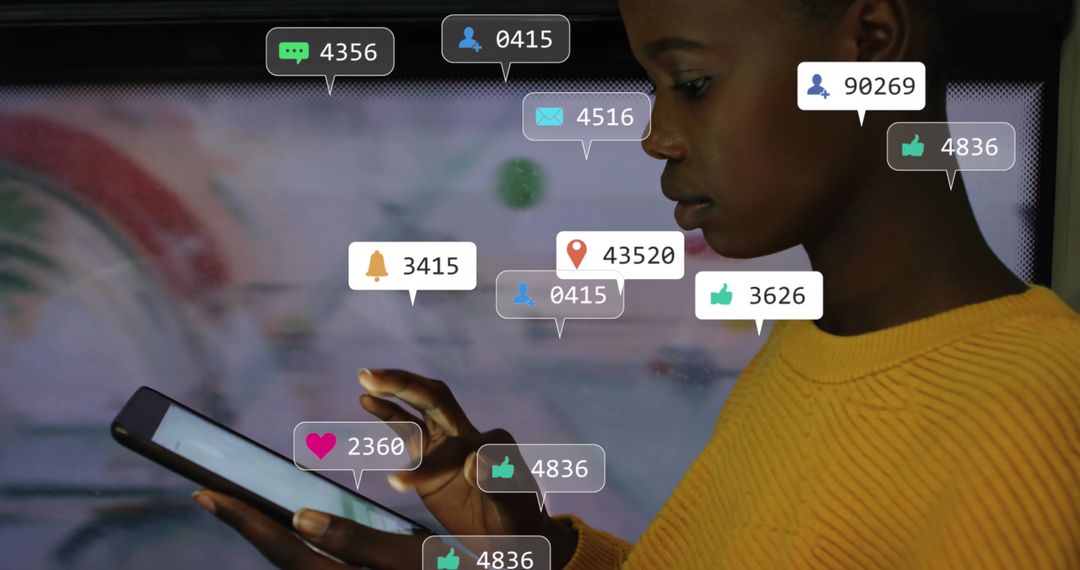 Young Girl Engaging with Social Media Notifications on Tablet