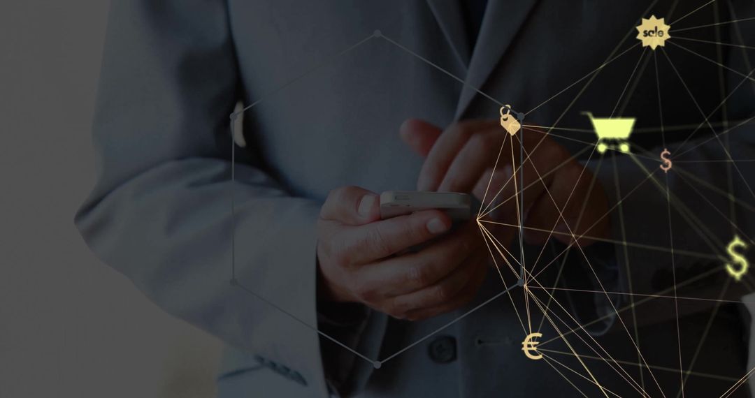 Businessman Using Smartphone with Retail Icons Network