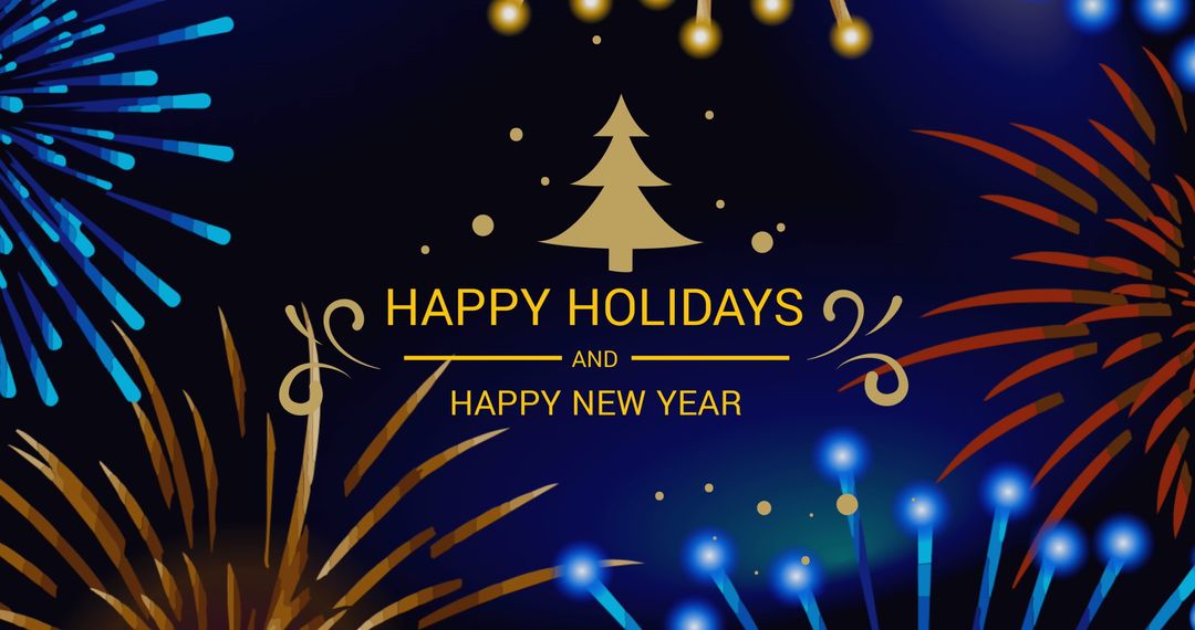 Festive Holiday Greeting Design with Fireworks and Christmas Tree