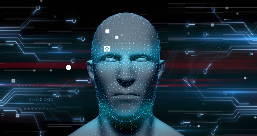 Futuristic Digital Head with Global Technology Interface