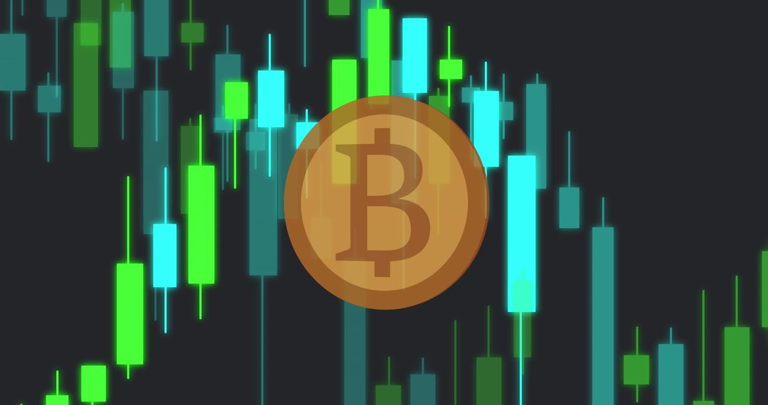 Bitcoin Symbol Over Candlestick Chart Illustration