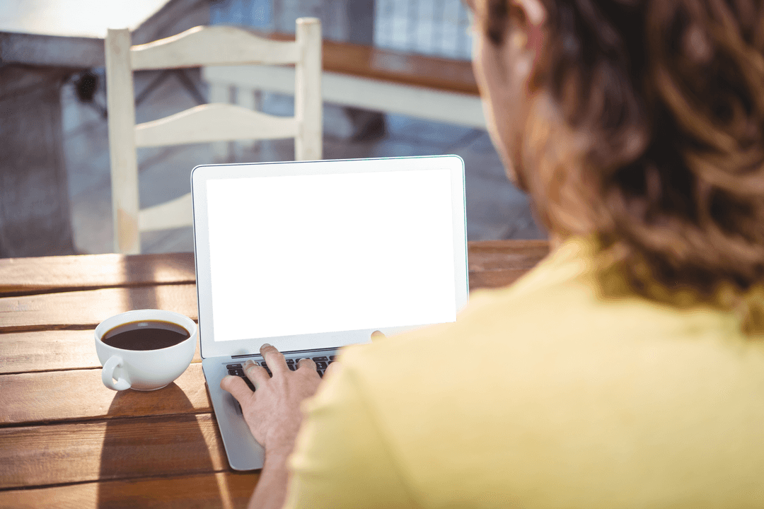 man using laptop with transparent screen at cafe - Download Free Stock Images Pikwizard.com