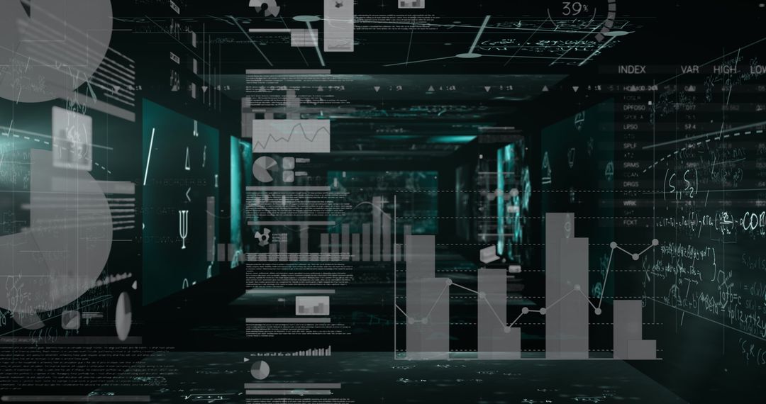 Abstract data processing visual on digital screens