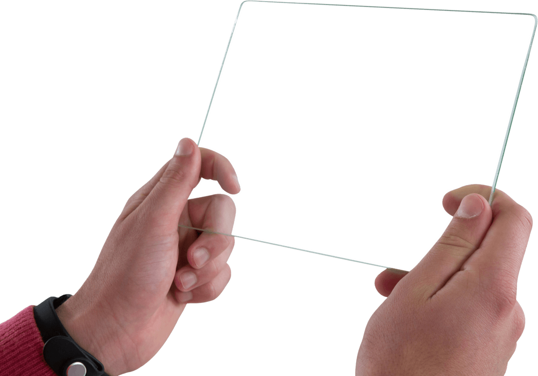 Hands Holding Transparent Digital Tablet, Close-up View