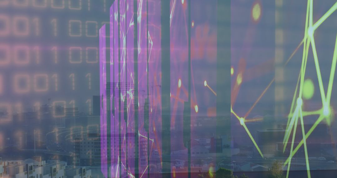 futuristic cityscape with digital interface and binary overlays - Free Images, Stock Photos and Pictures on Pikwizard.com