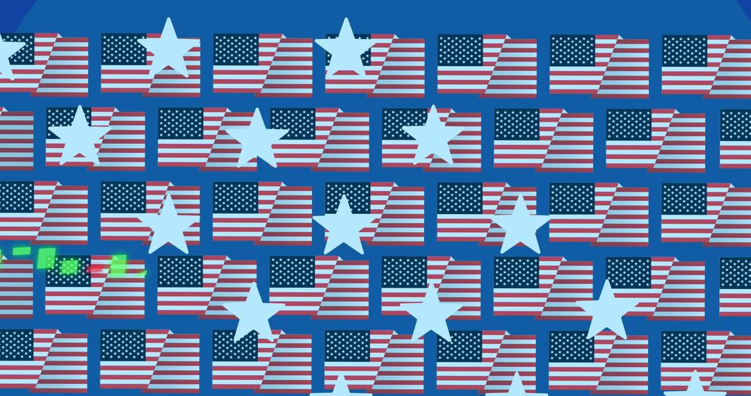 Data Processing Overlay on USA Flags with Stars and Grid
