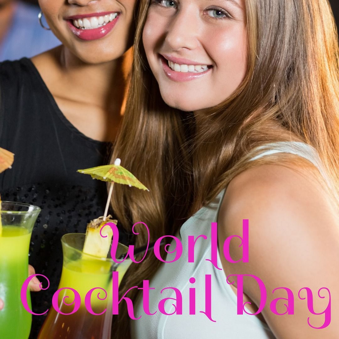 World cocktail day text banner against portrait of two female friends enjoying together at the bar - Free Images, Stock Photos and Pictures on Pikwizard.com