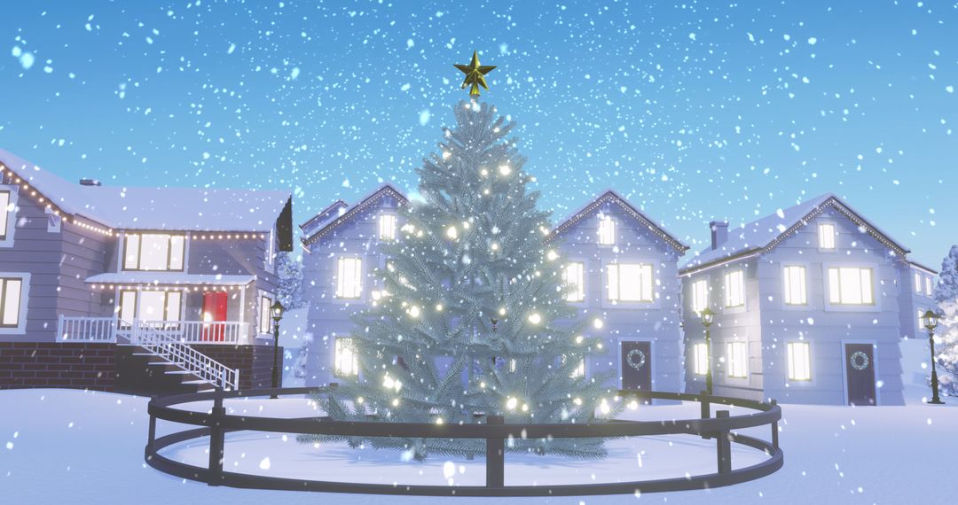 Festive Winter Wonderland with Sparkling Christmas Tree