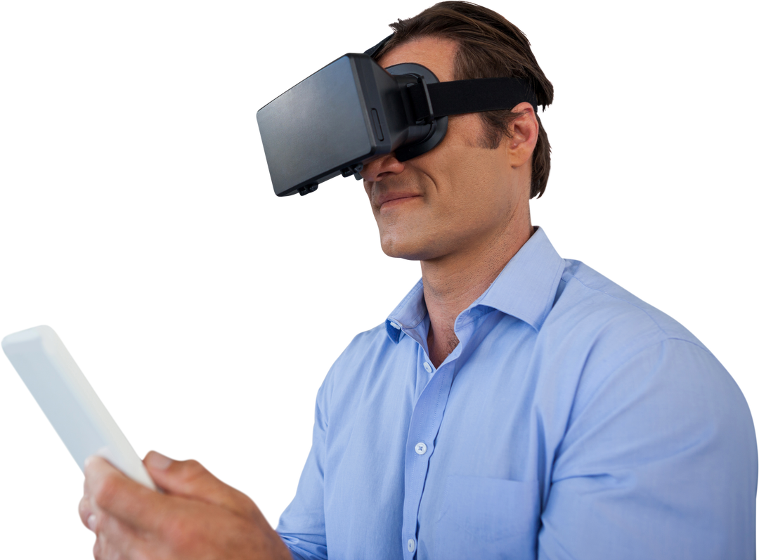 Transparent Virtual Reality Thrills Businessman Holding Tablet Device - Download Free Stock Images Pikwizard.com