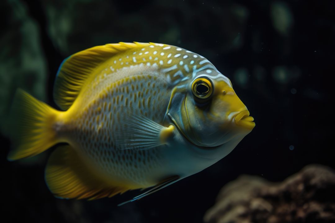 Close-Up of Yellow Fish in Aquarium with Dark Background - Free Images, Stock Photos and Pictures on Pikwizard.com