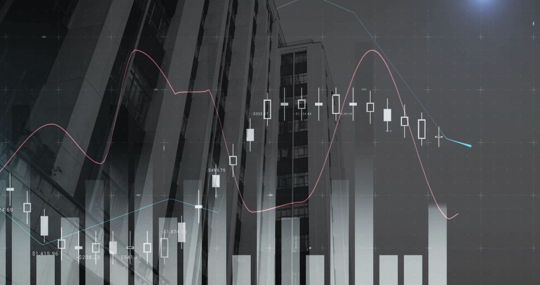 Digital Financial Charts over Urban Cityscape Background