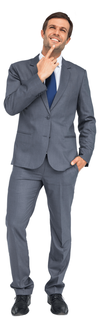 Smiling Caucasian Businessman in Thought on Transparent Background