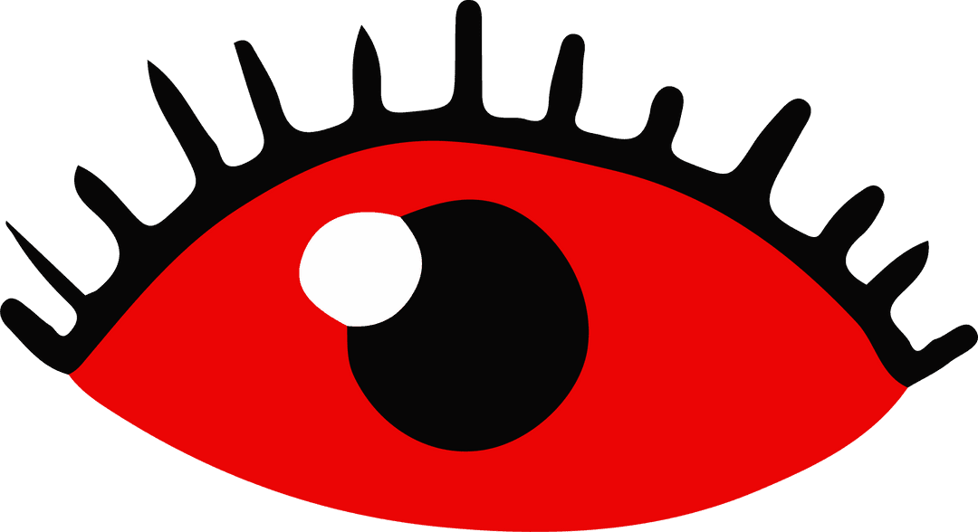 Bold Red Eye Icon with Black Pupil and Transparent Background