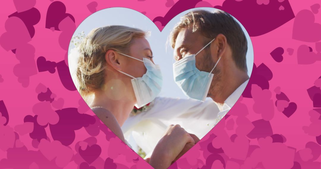 Romantic Couple Wearing Masks in Heart Design