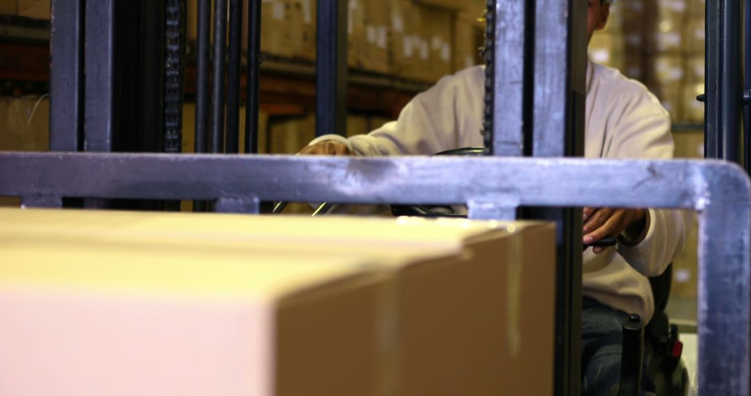 Worker Operating Forklift in Warehouse - Free Images, Stock Photos and Pictures on Pikwizard.com