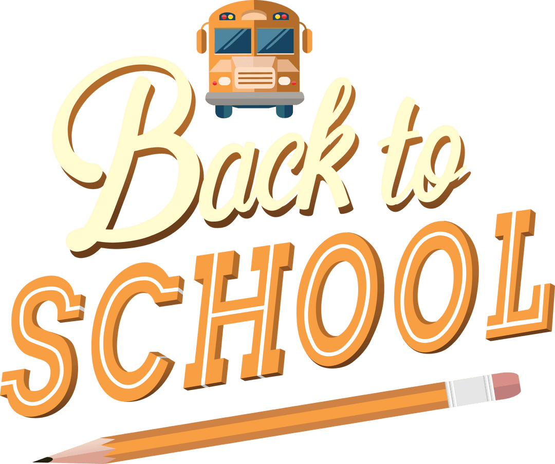 Back to School Illustration with Bus and Pencil on Transparent Background