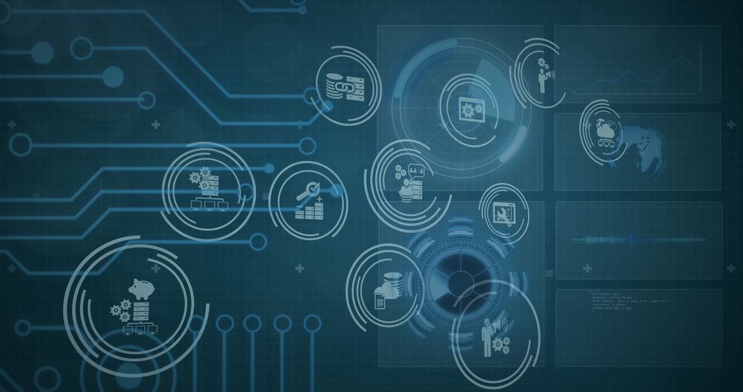 Innovative Digital Business Analytics Interface with Tech Icons