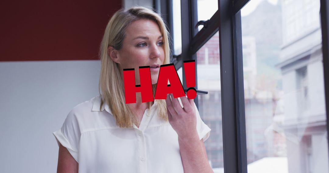 Confident Woman Utilizing Voice Assistant for Communication