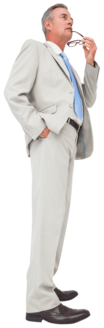 Confident Mature Businessman with Thoughtful Pose on Transparent Background