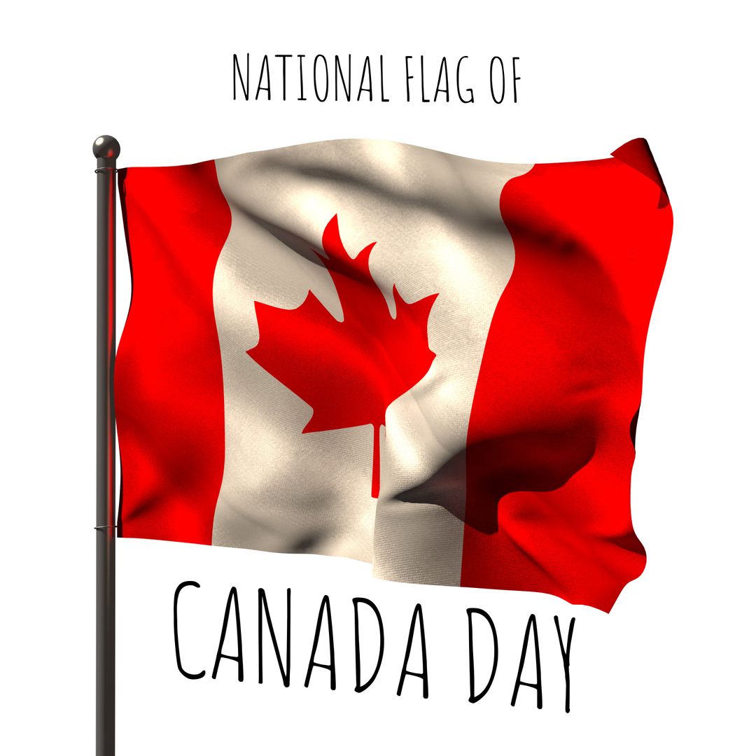 Canadian Flag Celebrating Canada Day with Text on White Background