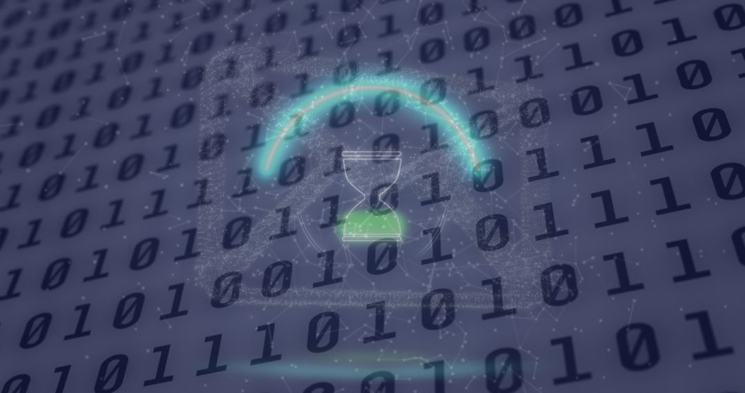 digital interface with neon hourglass and binary code - Free Images, Stock Photos and Pictures on Pikwizard.com