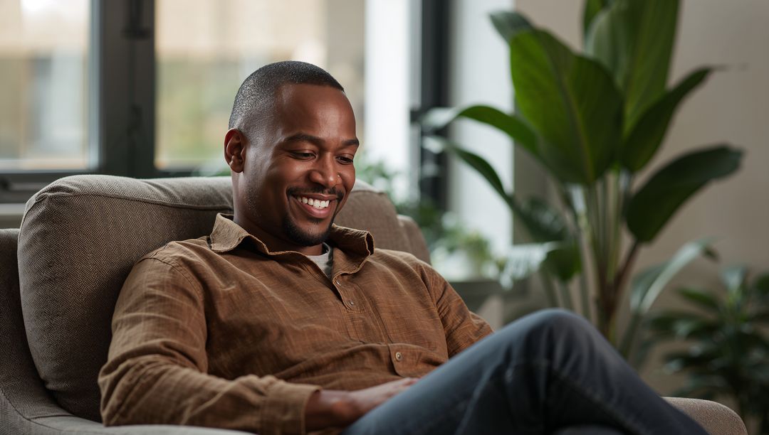 Man Relaxing in Cozy Living Room with Modern Decor