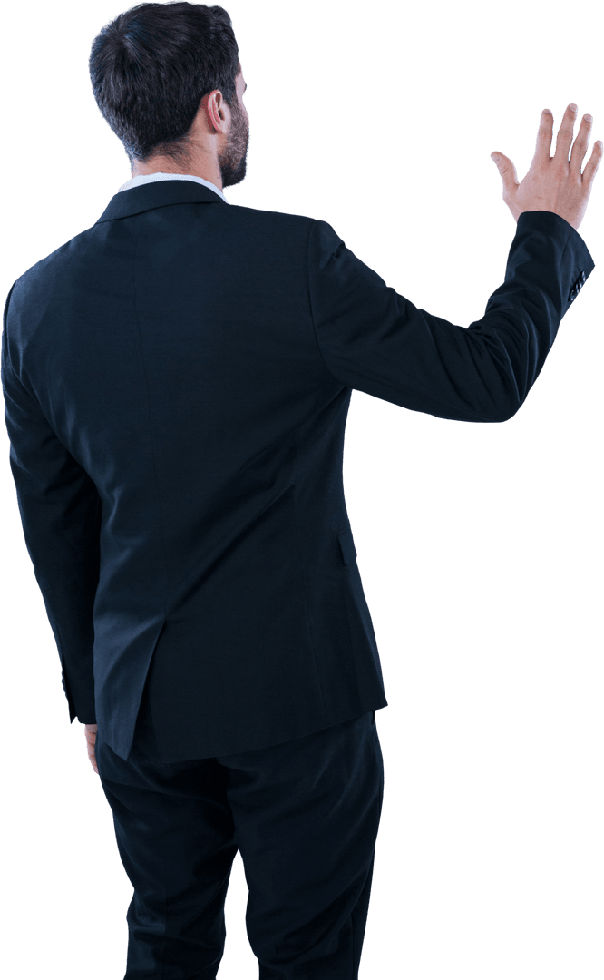 Transparent Businessman Touching Empty Virtual Interface
