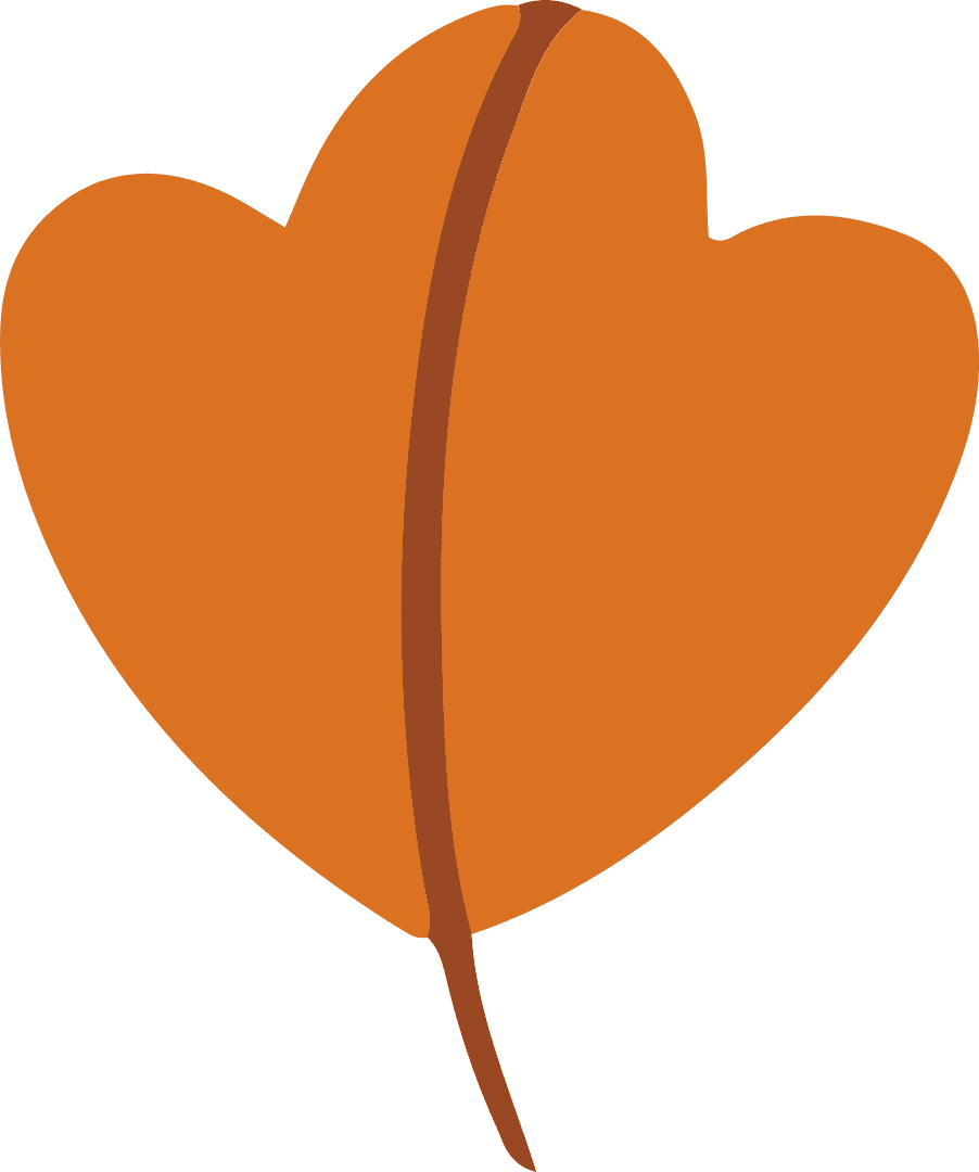 Heart-Shaped Orange Leaf with Brown Vein on Transparent Background