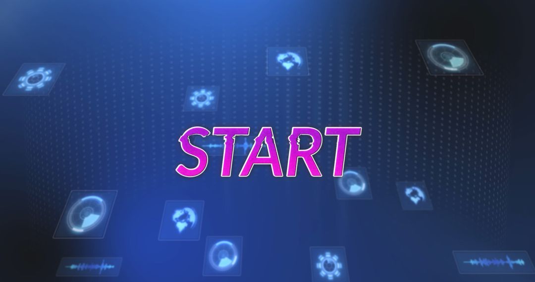 Start Button with Digital Data Icons on Blue Background