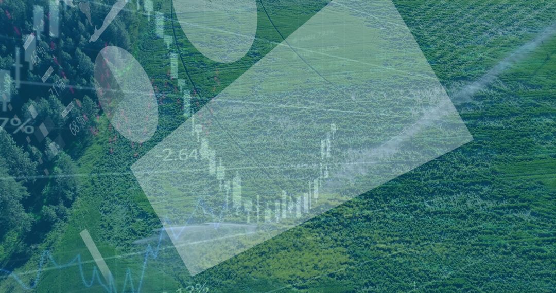 Agricultural Landscape with Financial Data Overlay Reflecting Investment Concerns