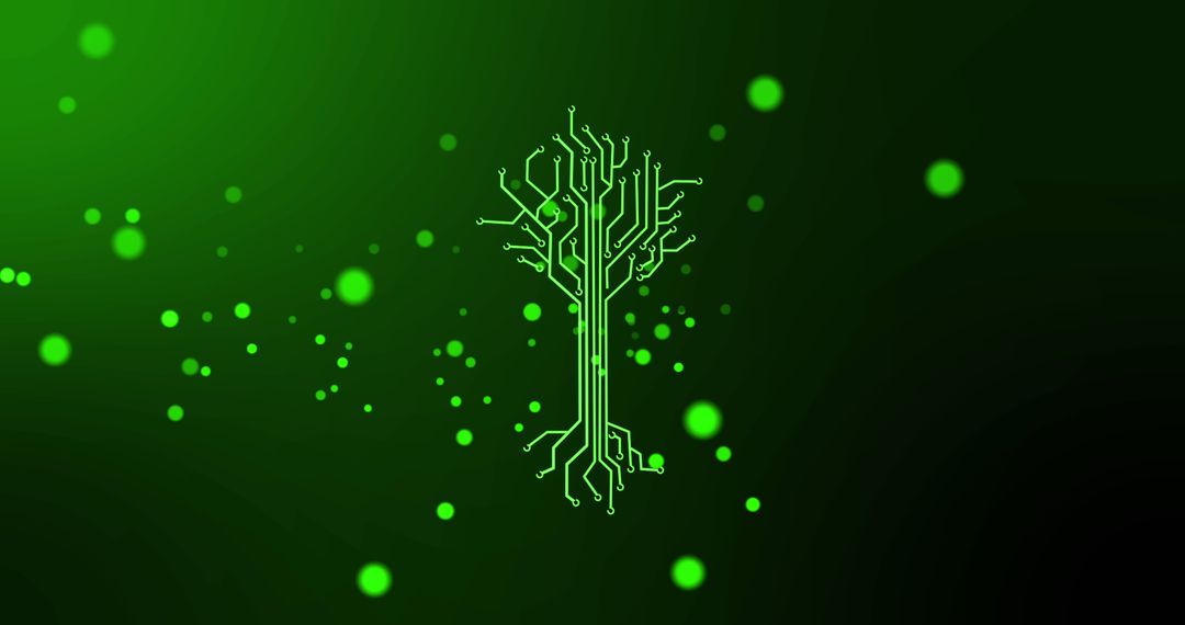 Digital Tree Circuit Concept on Vibrant Green Background