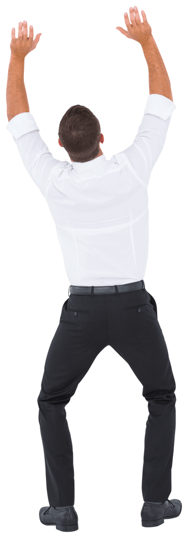 Transparent Celebrating Businessman with Raised Arms