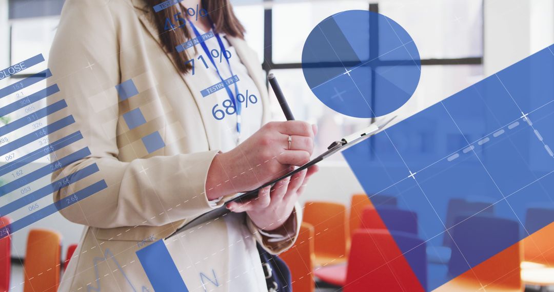 Businesswoman Analyzing Data with Modern Digital Overlay