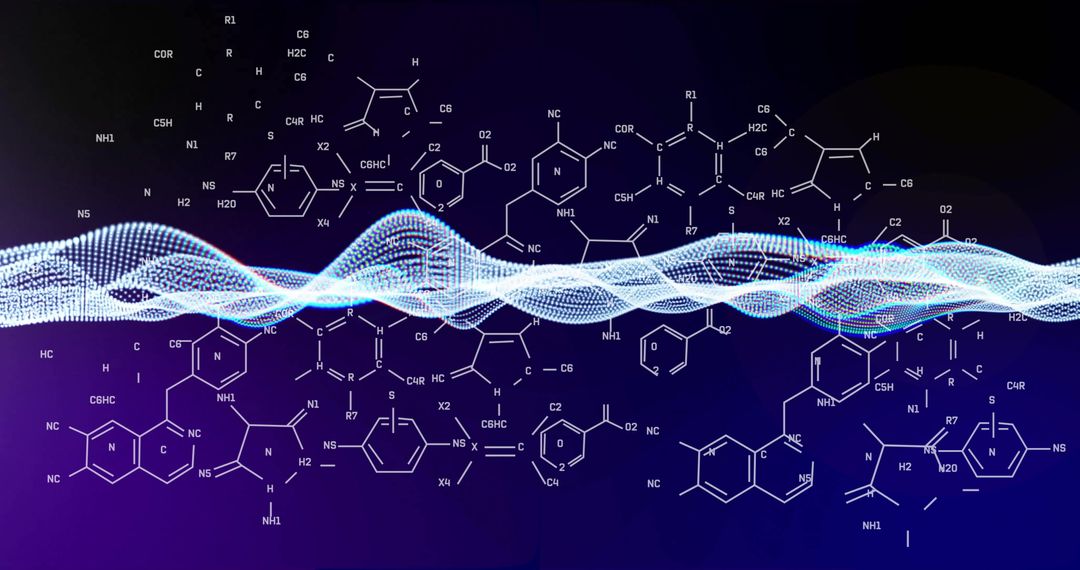 Digital DNA Strand and Chemical Structures on Dark Background