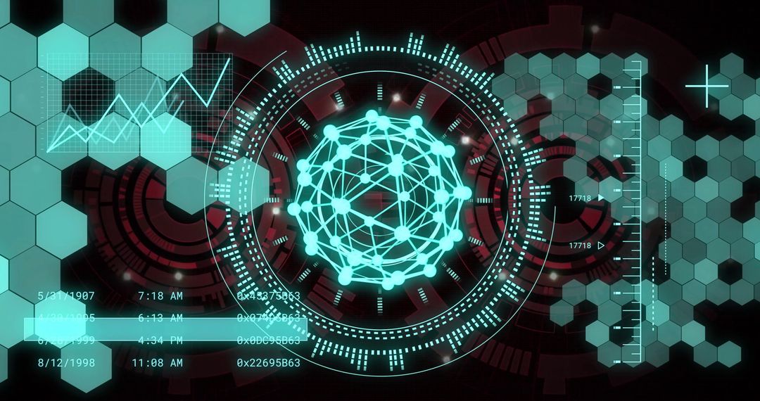 Futuristic technology interface with data and graphs