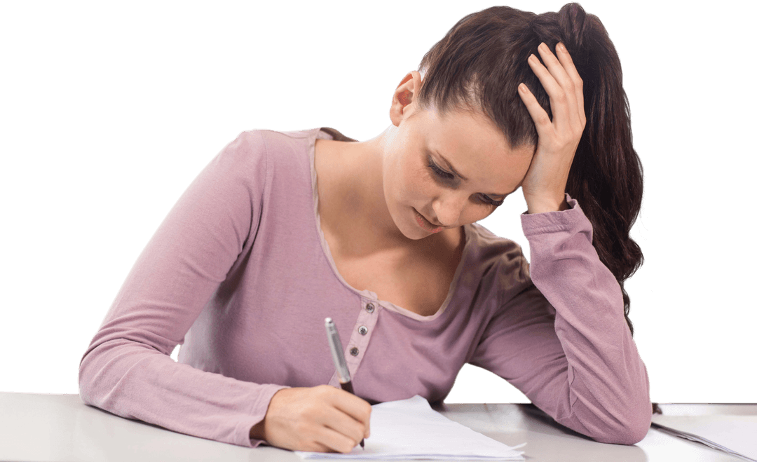 Caucasian Woman Taking Notes on Transparent Background