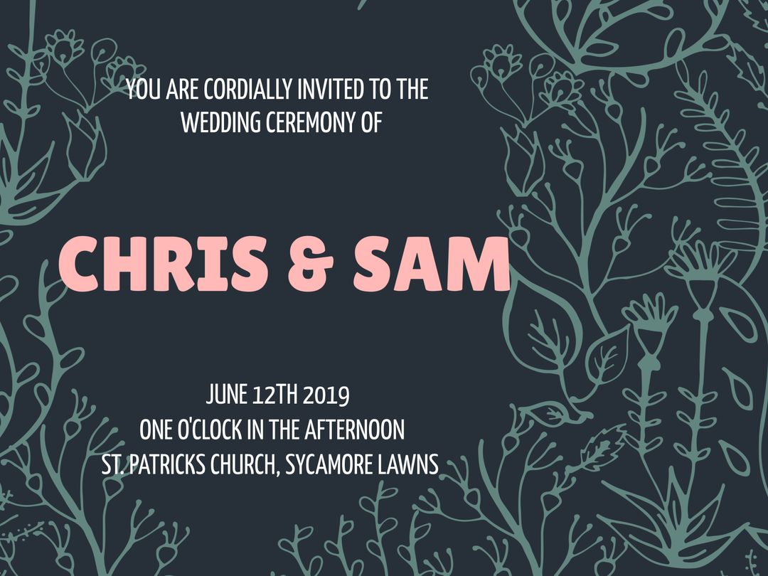 Botanical Elegant Wedding Invitation with Floral Patterns and Soft Pink Text - Download Free Stock Templates Pikwizard.com