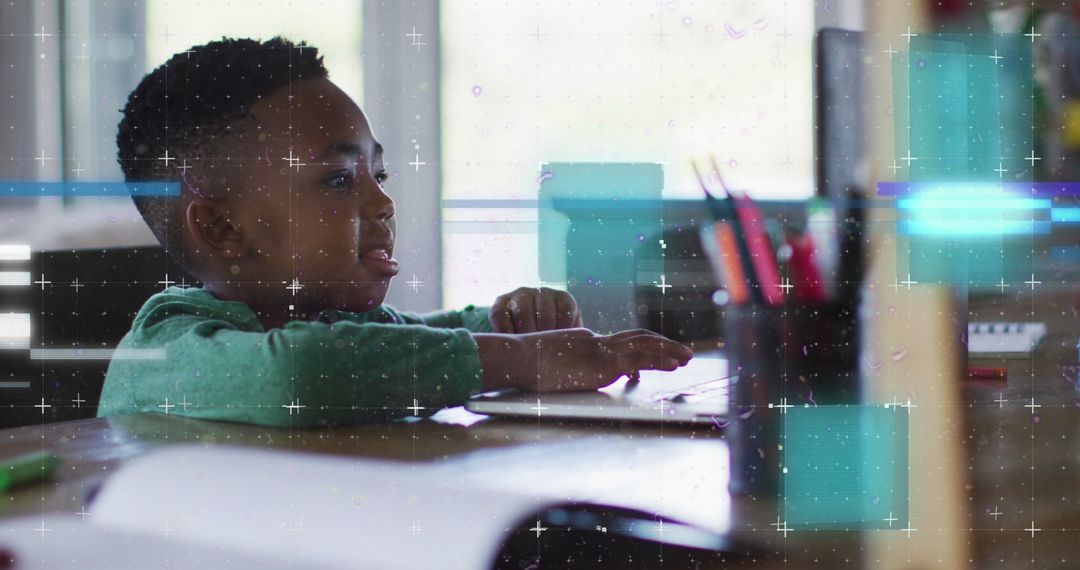 Youthful Tech Enthusiast Learning on Laptop in Futuristic Setting