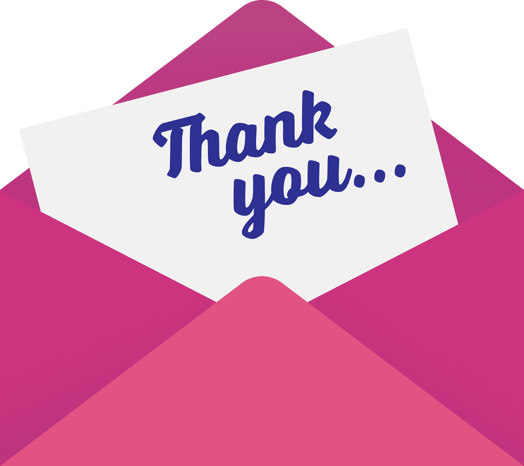 Thank You Note in Pink Envelope on Transparent Background