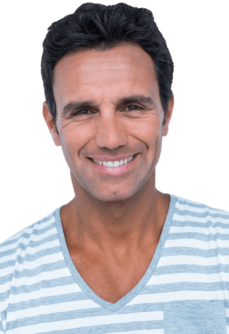 Transparent Background Smiling Man in Casual Striped Shirt