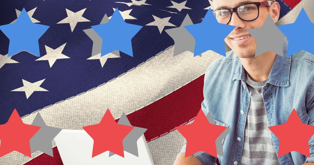 Smiling Man with Patriotic Overlay, Celebrating American Pride