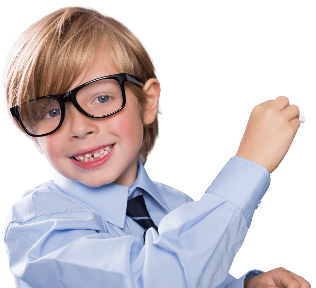 Young Caucasian Schoolboy on Transparent Background Holding Chalk